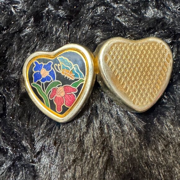 Heart-Shaped Cloisonné Pill Box Butterfly Floral Enamel Design In Red Blue - Picture 5 of 6